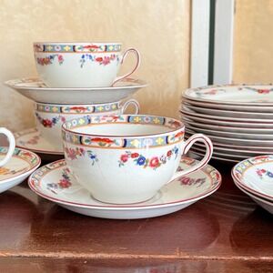 Vintage J&G Meakin Sol 4 Teacups and Saucers English Ironstone Floral 1920s–30s‎